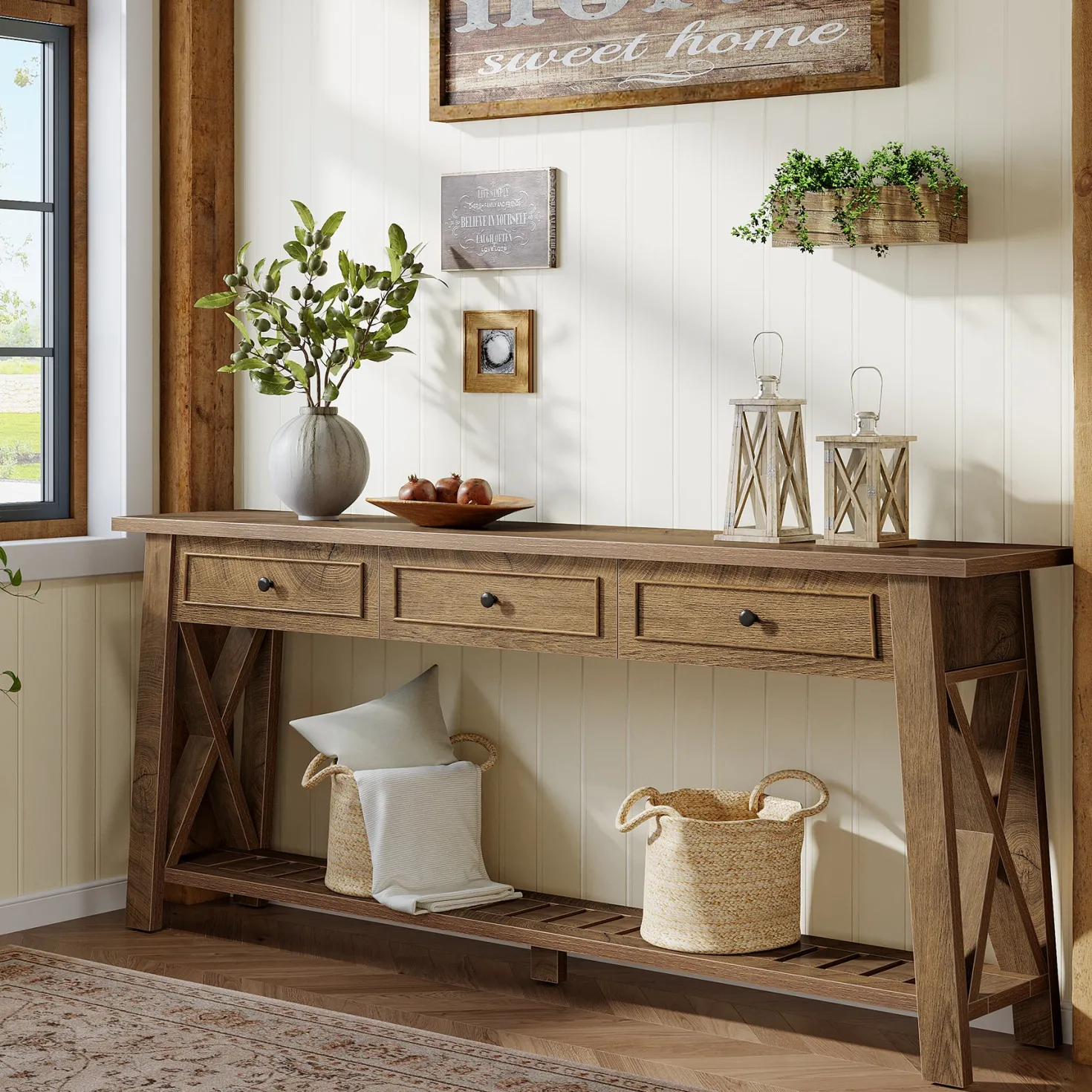 70.8" Console Table, Long Sofa Table Behind Couch with 3 Storage Drawers