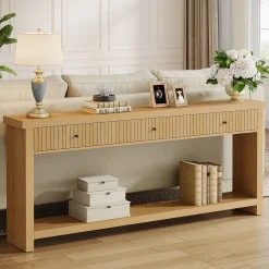70.9" Console Table, Long Wooden Sofa Table with 3 Drawers