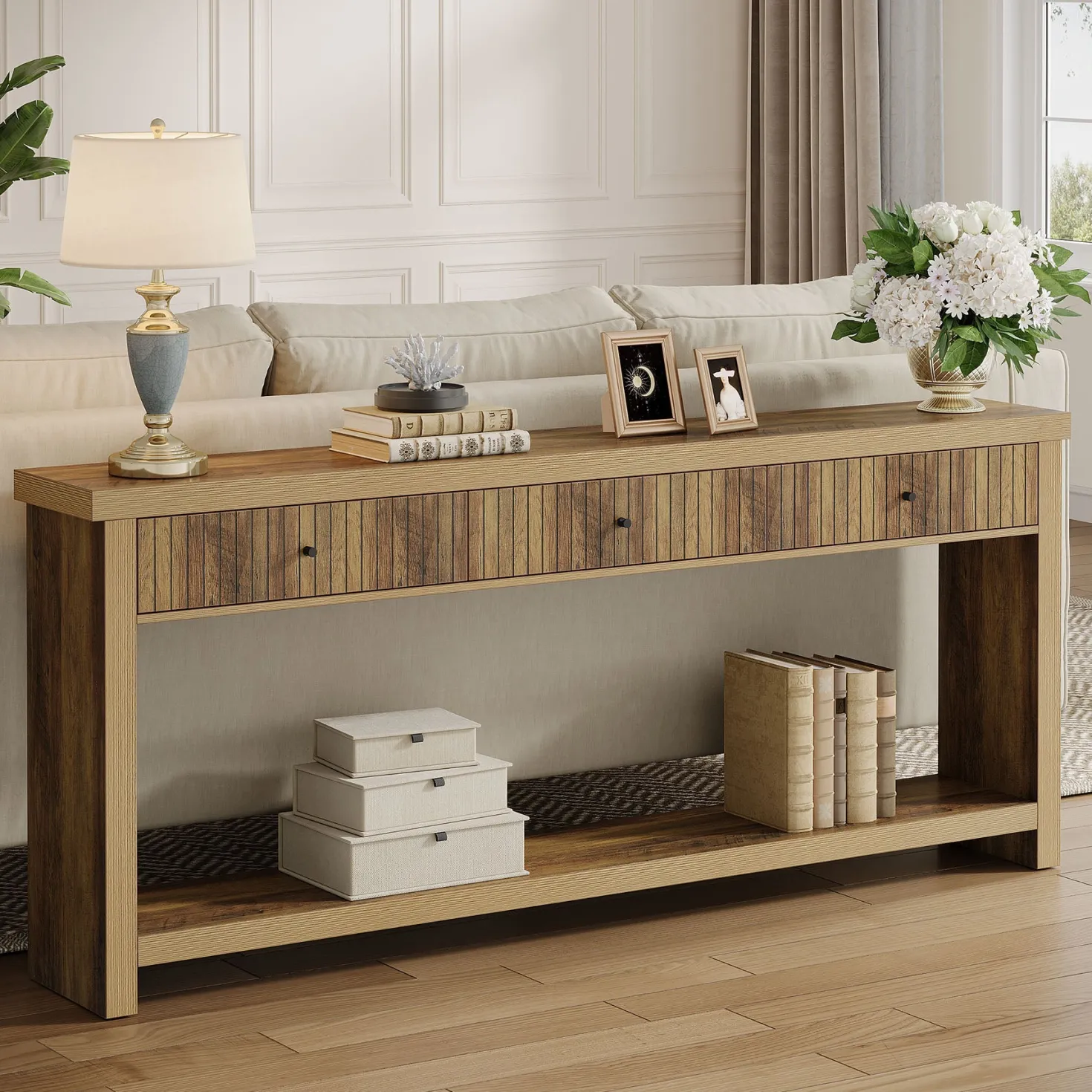70.9" Console Table, Long Wooden Sofa Table with 3 Drawers