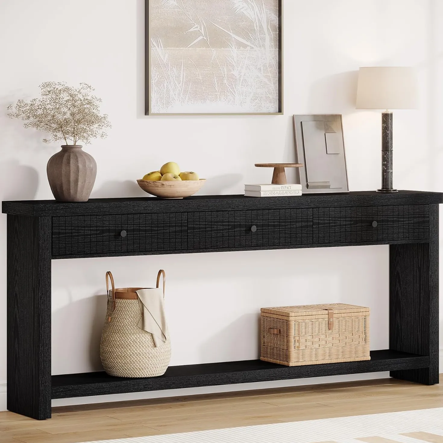 70.9" Console Table, Long Wooden Sofa Table with 3 Drawers