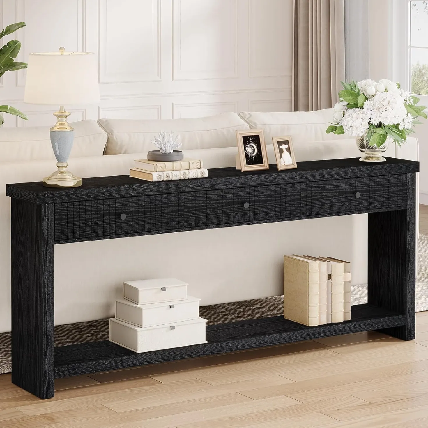 70.9" Console Table, Long Wooden Sofa Table with 3 Drawers