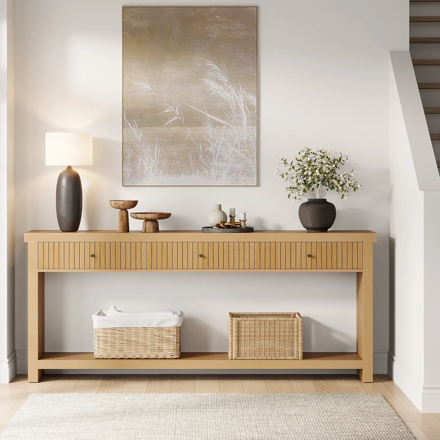 70.9" Console Table, Long Wooden Sofa Table with 3 Drawers