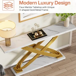 55" Console Table Modern Faux Marble Sofa Entryway Table