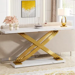 55" Console Table Modern Faux Marble Sofa Entryway Table