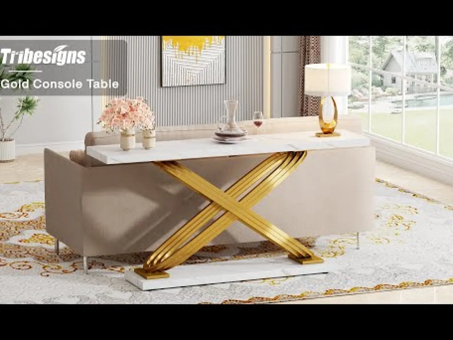 55" Console Table Modern Faux Marble Sofa Entryway Table