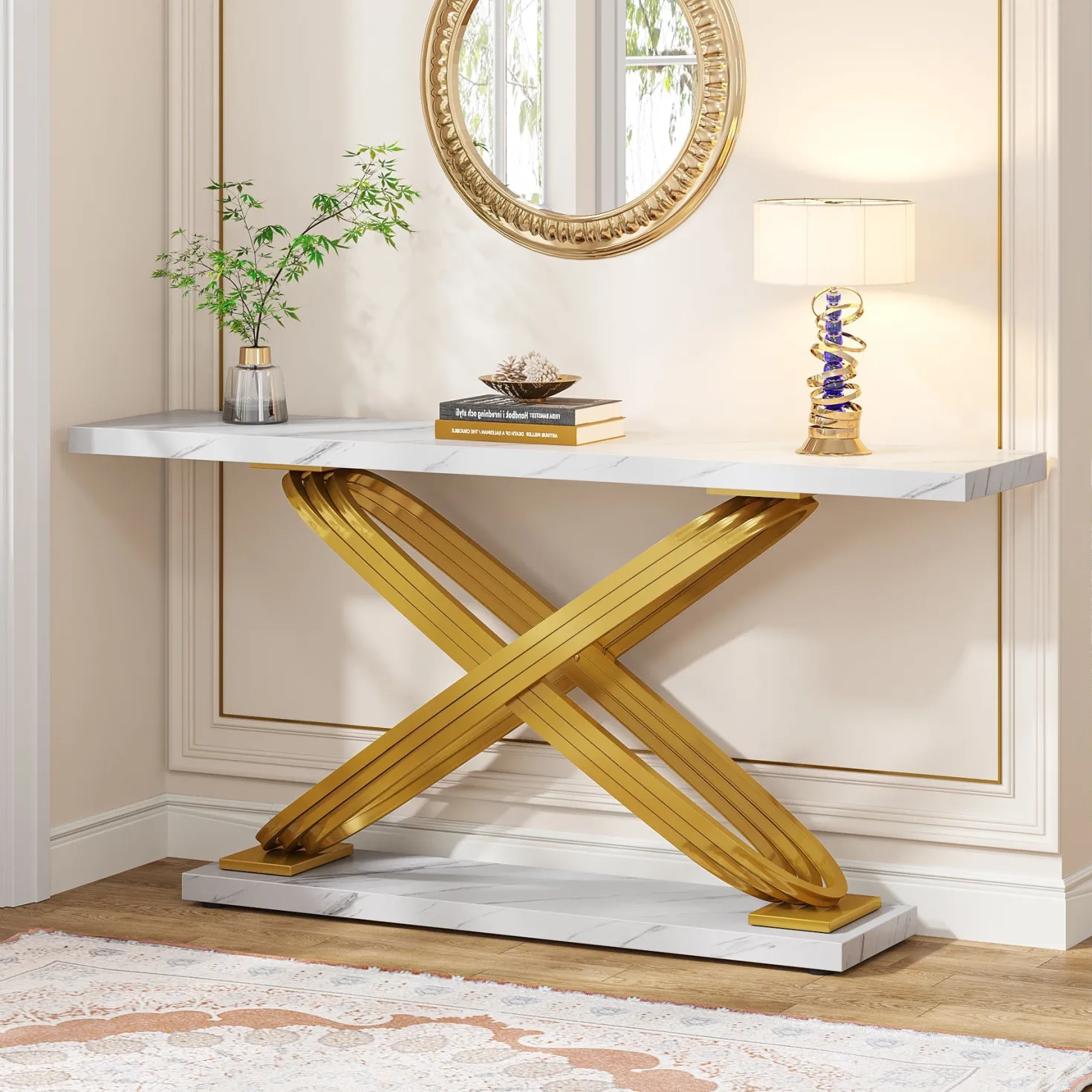 55" Console Table Modern Faux Marble Sofa Entryway Table