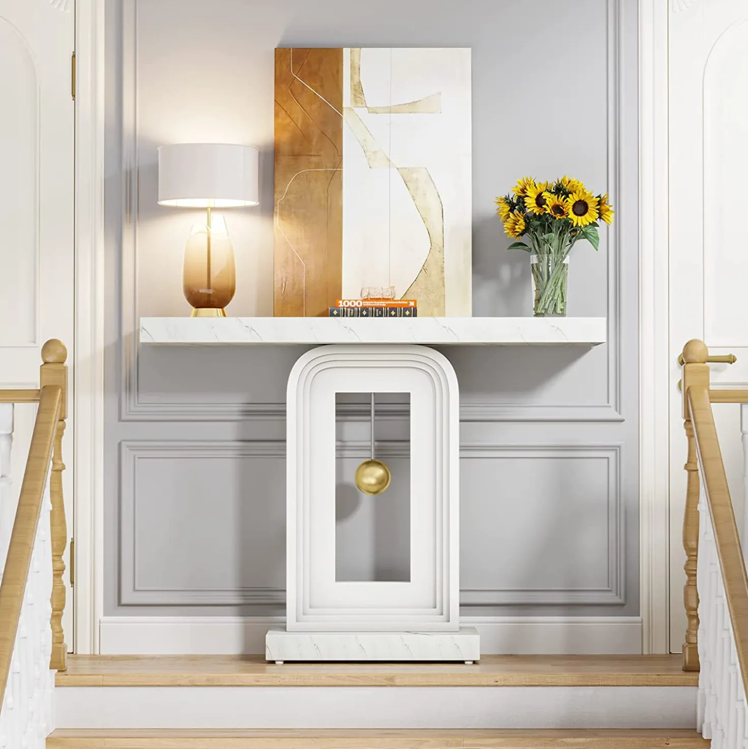 39.4" Console Table, Modern Sofa Entryway Table with Gold Decor