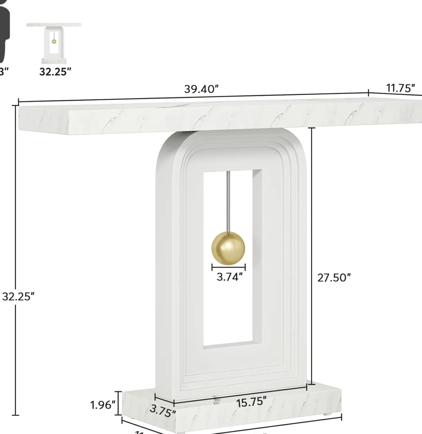 39.4" Console Table, Modern Sofa Entryway Table with Gold Decor