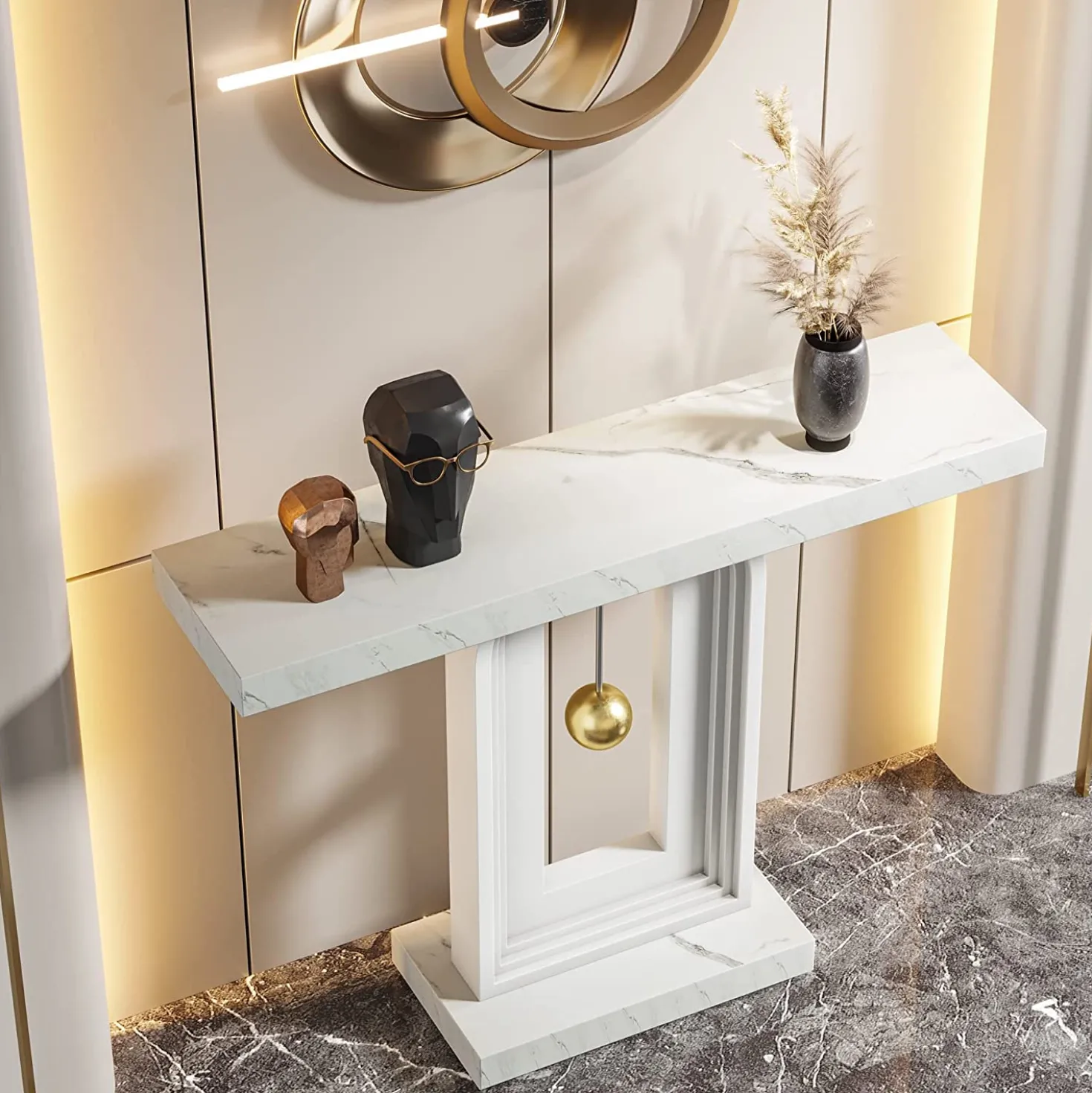 39.4" Console Table, Modern Sofa Entryway Table with Gold Decor
