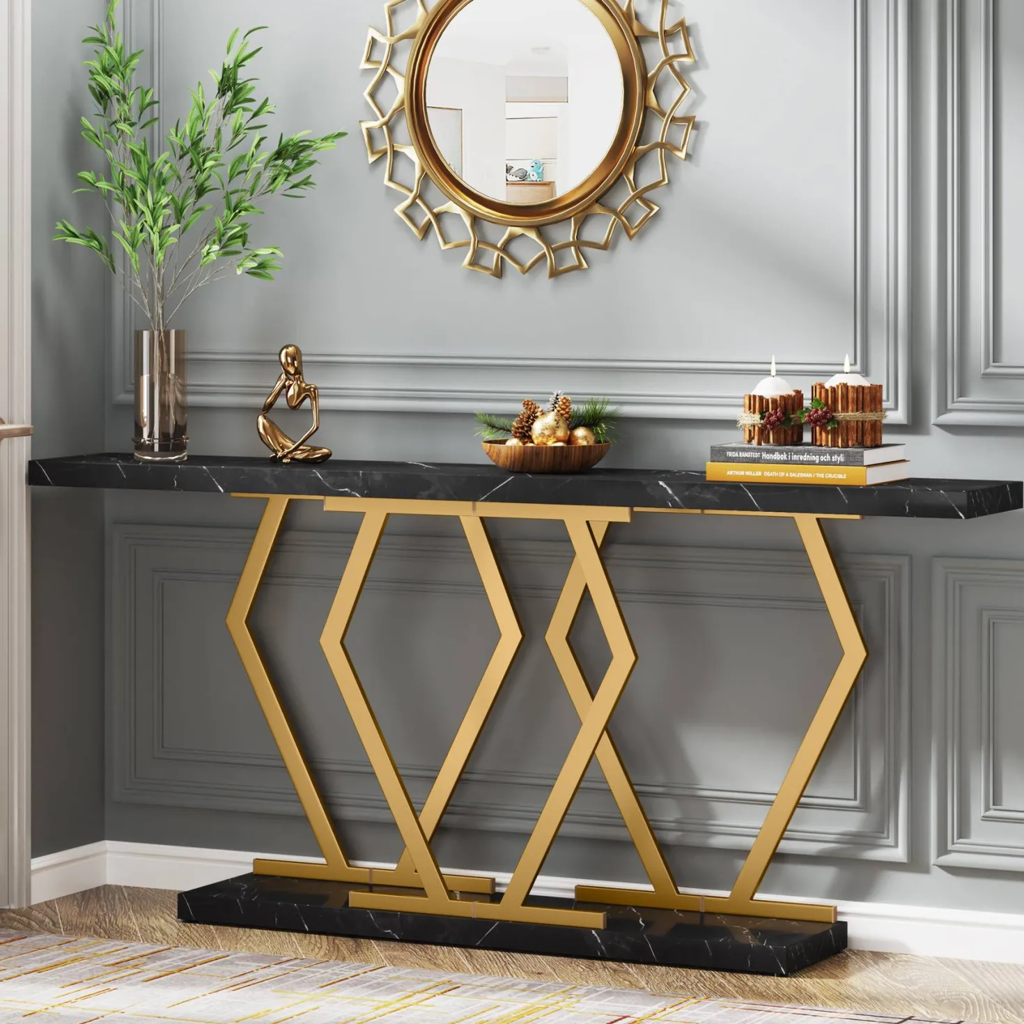 70.9" Console Table, Modern Sofa Table with Faux Marble Tabletop