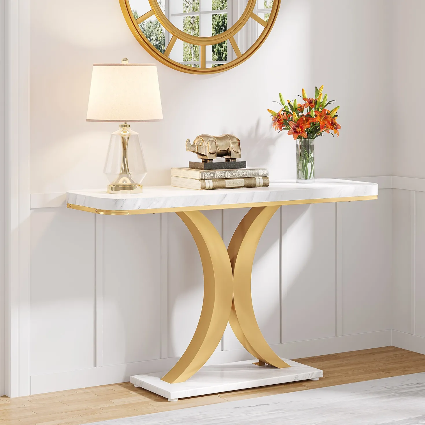 40" Console Table, Narrow Entryway Foyer Table with Geometric Base