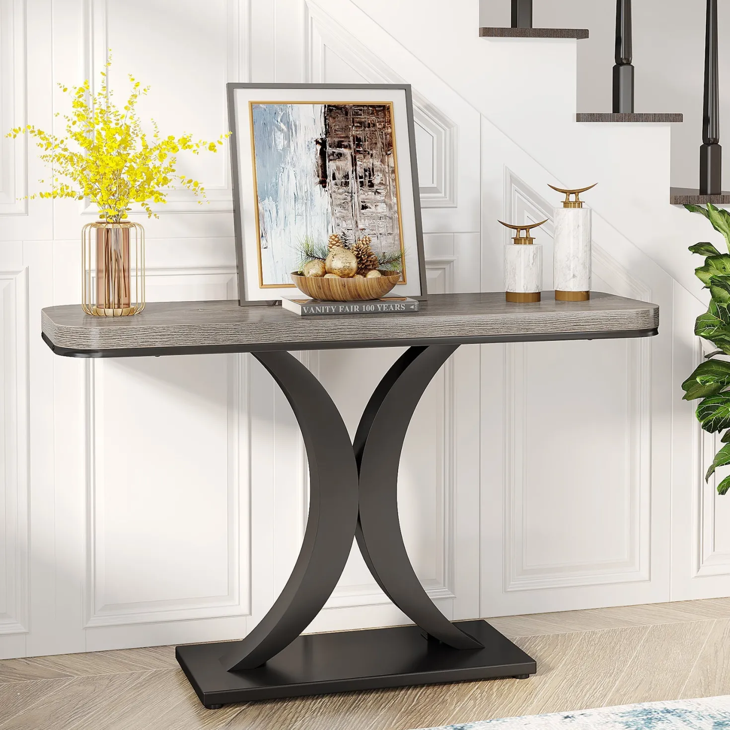 40" Console Table, Narrow Entryway Foyer Table with Geometric Base