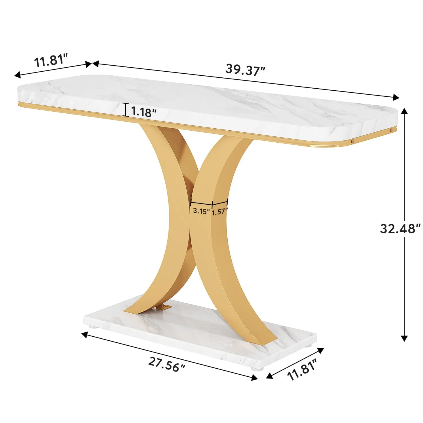 40" Console Table, Narrow Entryway Foyer Table with Geometric Base