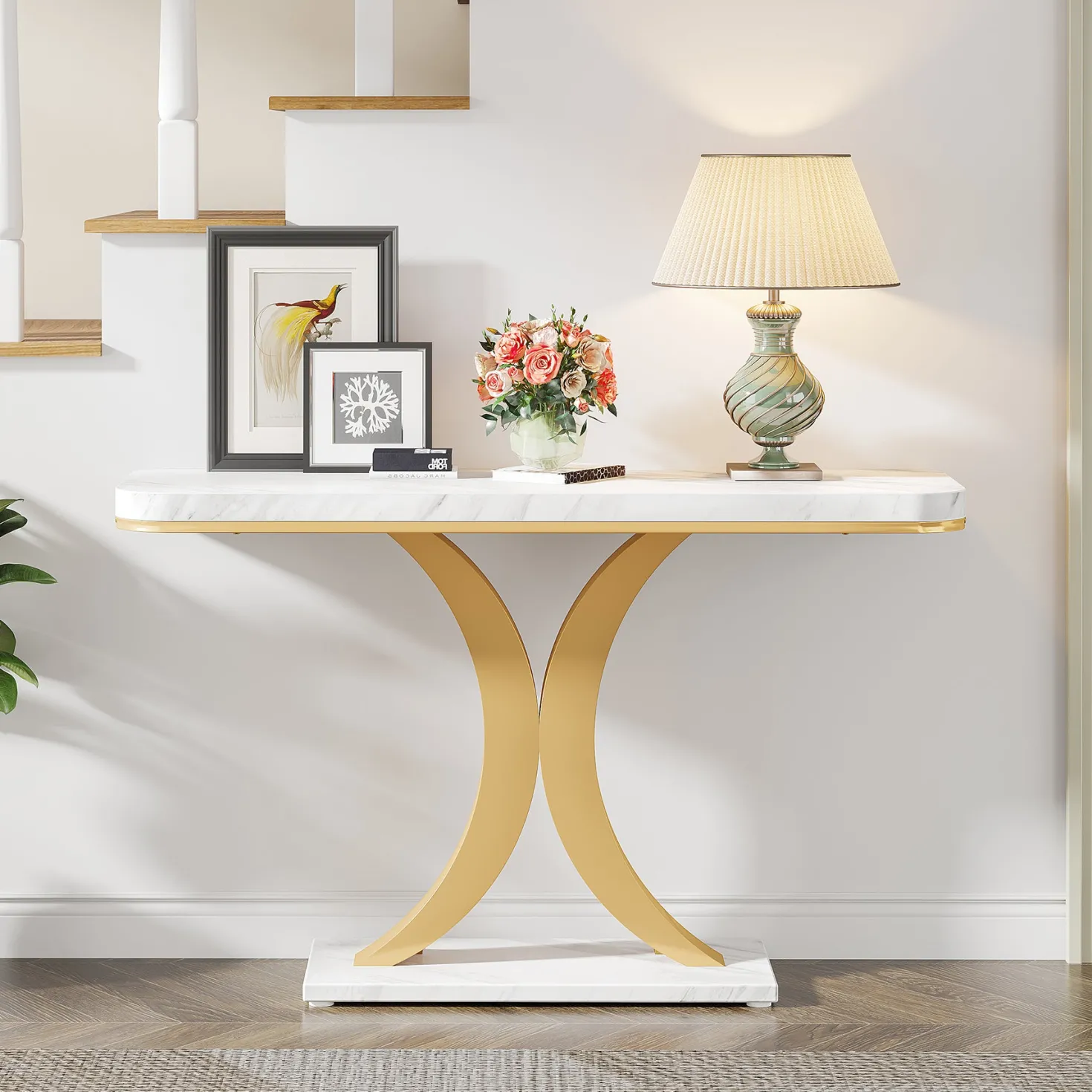 40" Console Table, Narrow Entryway Foyer Table with Geometric Base