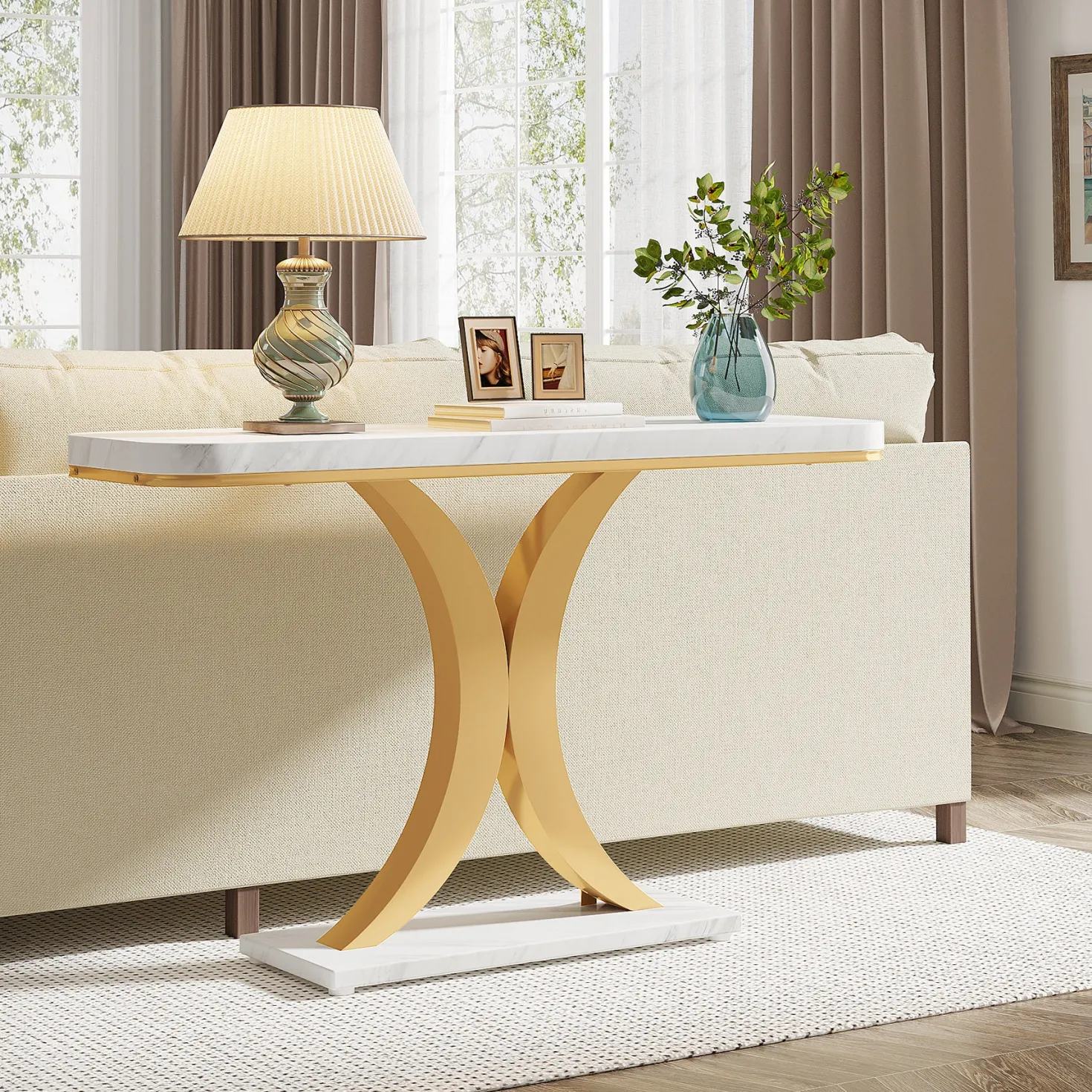 40" Console Table, Narrow Entryway Foyer Table with Geometric Base