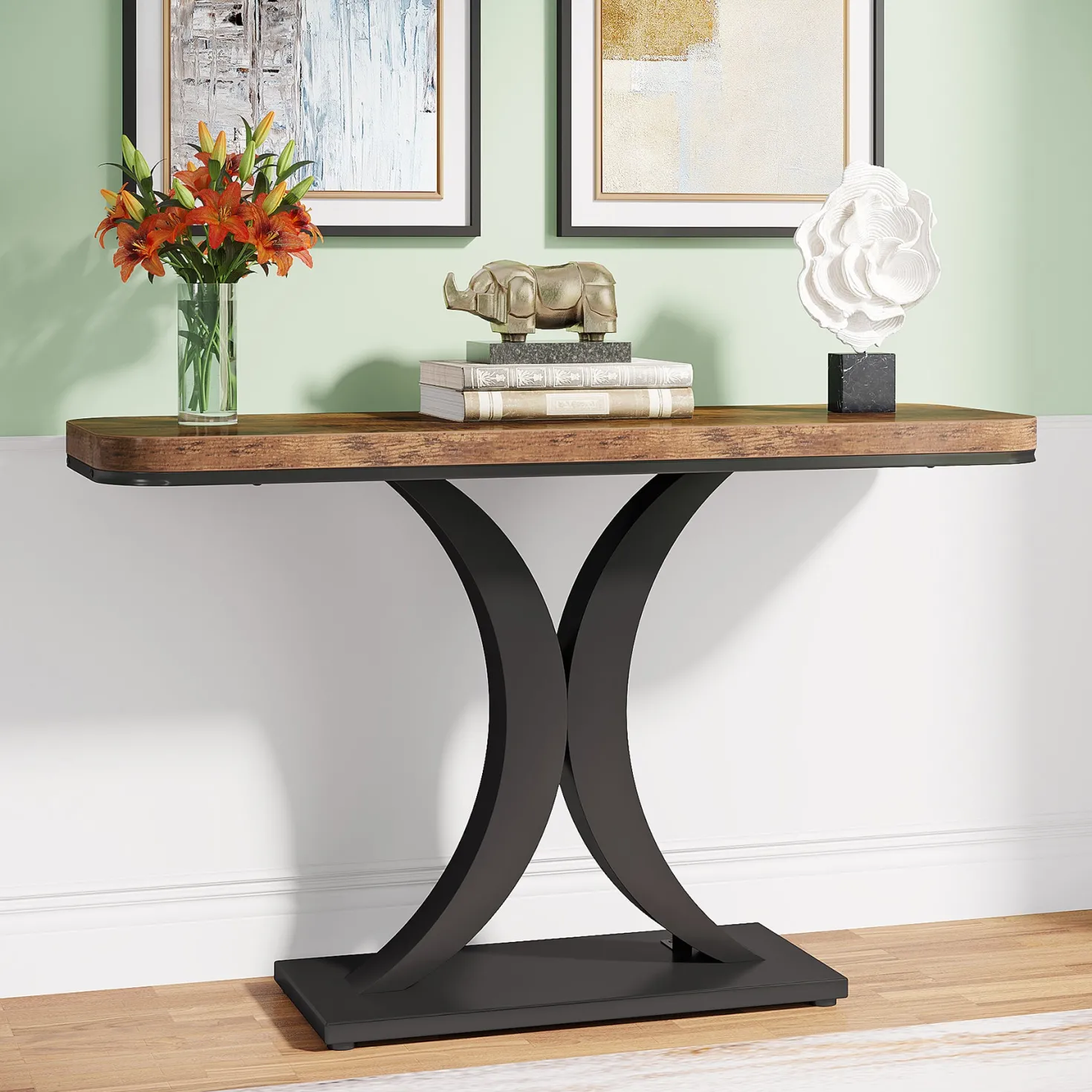 40" Console Table, Narrow Entryway Foyer Table with Geometric Base