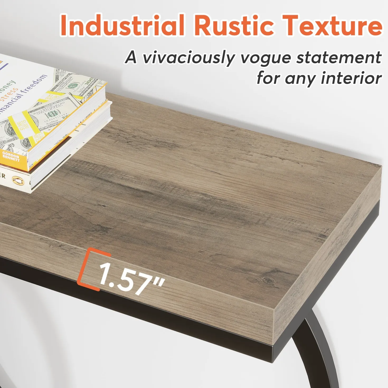 55" Console Table, Narrow Entryway Sofa Table with Geometric Metal Frame