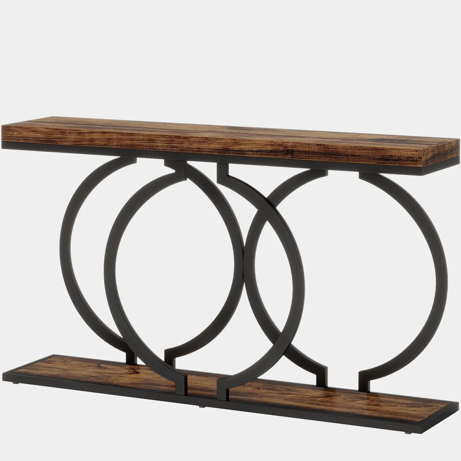 55" Console Table, Narrow Entryway Sofa Table with Geometric Metal Frame
