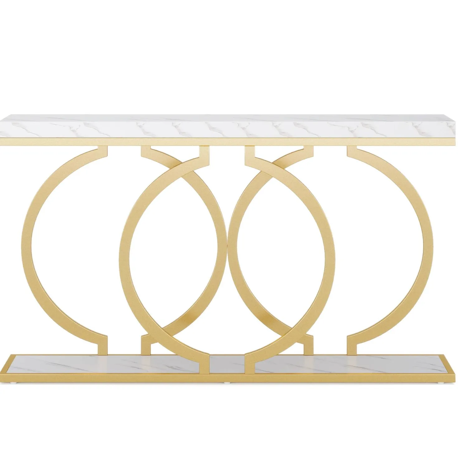 55" Console Table, Narrow Entryway Sofa Table with Geometric Metal Frame
