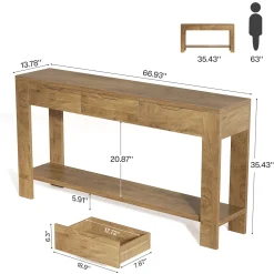 67“ Console Table, Narrow Farmhouse Entryway Table with 3 Storage Drawers
