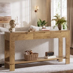 67“ Console Table, Narrow Farmhouse Entryway Table with 3 Storage Drawers