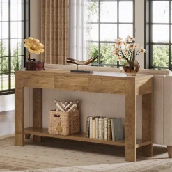67“ Console Table, Narrow Farmhouse Entryway Table with 3 Storage Drawers