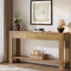 67“ Console Table, Narrow Farmhouse Entryway Table with 3 Storage Drawers