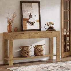 67“ Console Table, Narrow Farmhouse Entryway Table with 3 Storage Drawers
