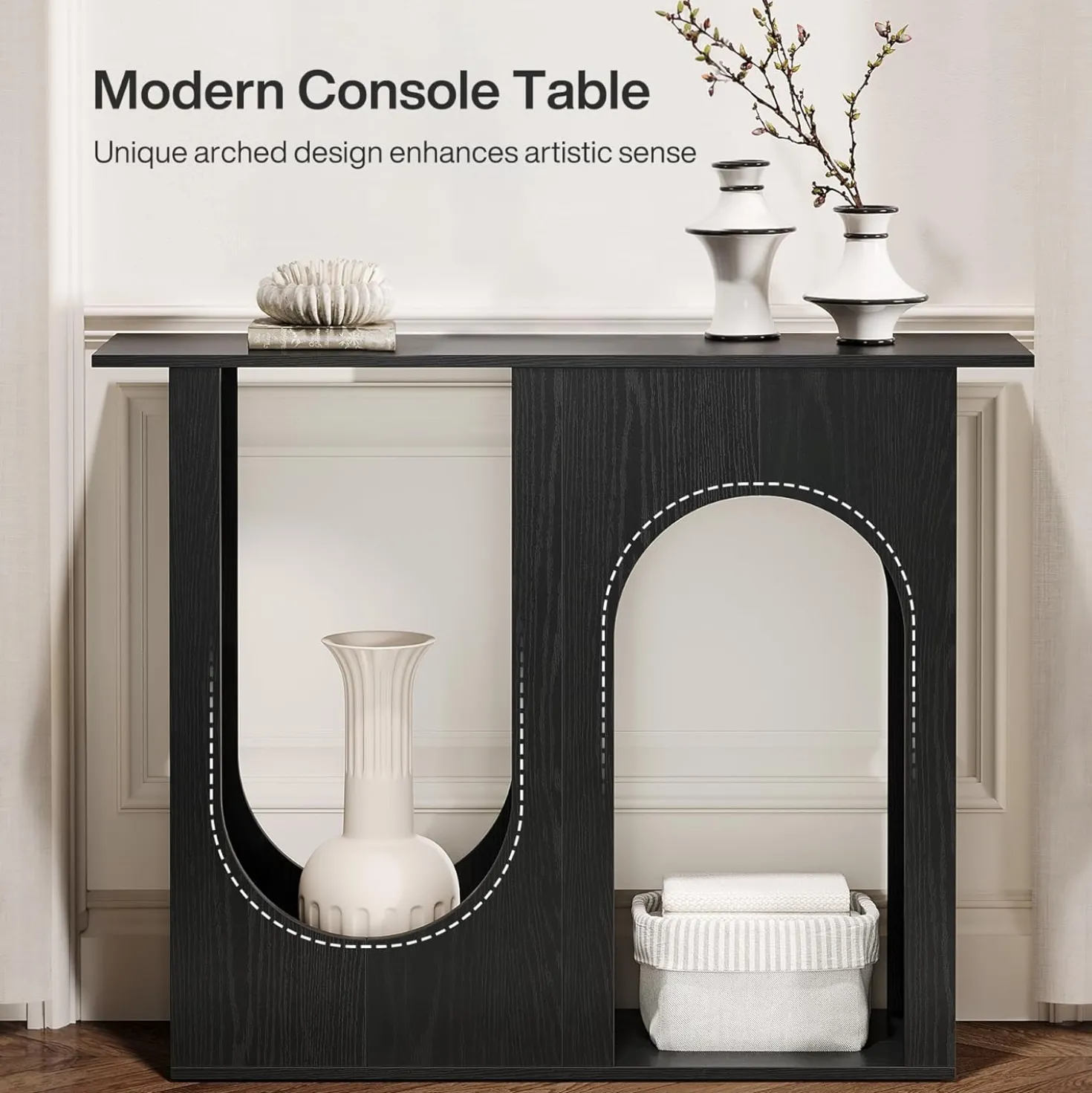 39.4" Console Table, Narrow Sofa Table Behind Couch with Arched Design