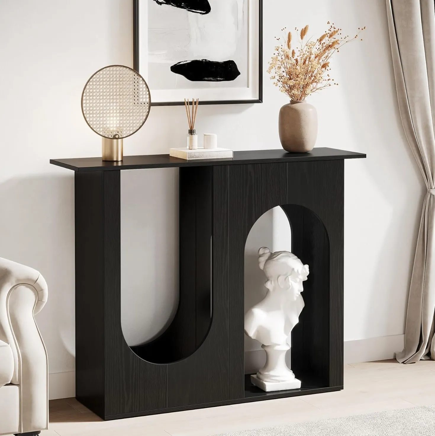 39.4" Console Table, Narrow Sofa Table Behind Couch with Arched Design