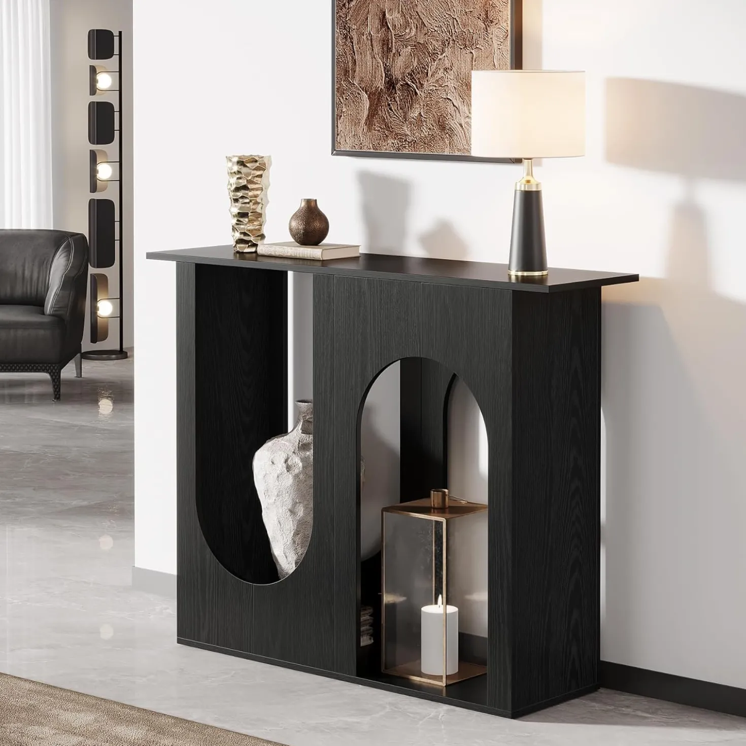 39.4" Console Table, Narrow Sofa Table Behind Couch with Arched Design