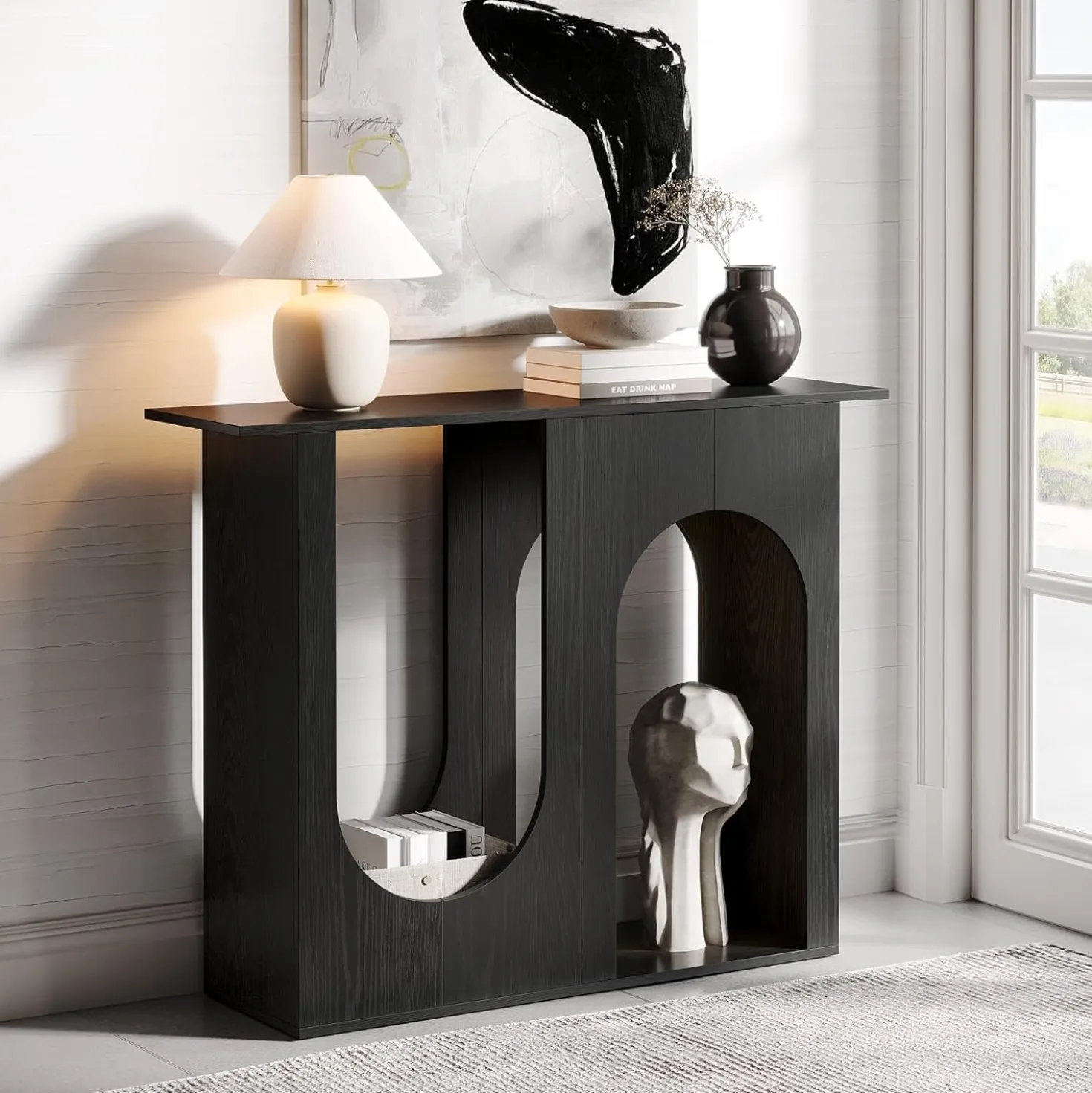 39.4" Console Table, Narrow Sofa Table Behind Couch with Arched Design