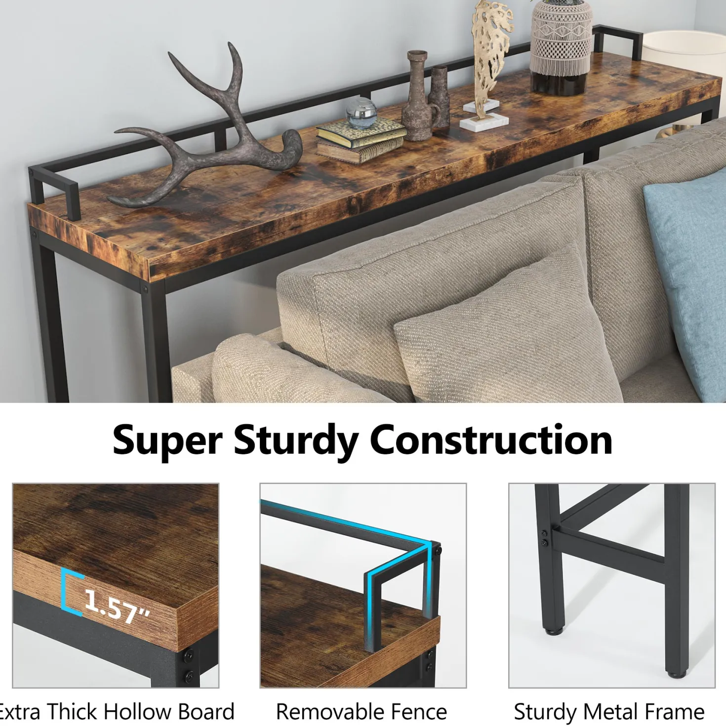 70.9" Console Table, Narrow Sofa Accent Table Behind Couch