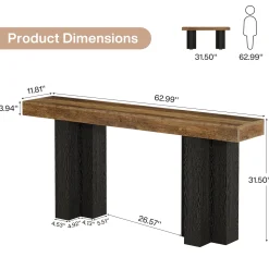 63" Console Table, Narrow Sofa Console Entryway Table with Sturdy Legs