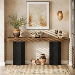 63" Console Table, Narrow Sofa Console Entryway Table with Sturdy Legs