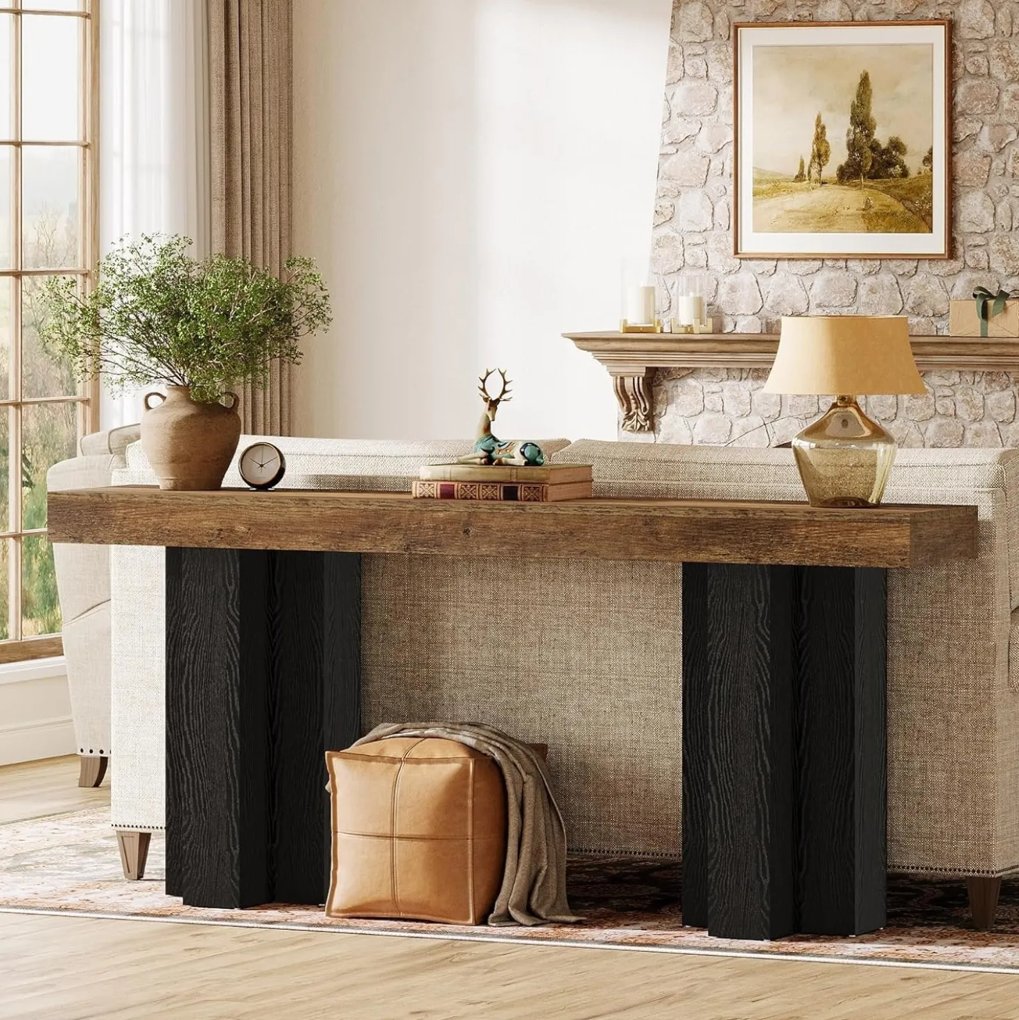 63" Console Table, Narrow Sofa Console Entryway Table with Sturdy Legs