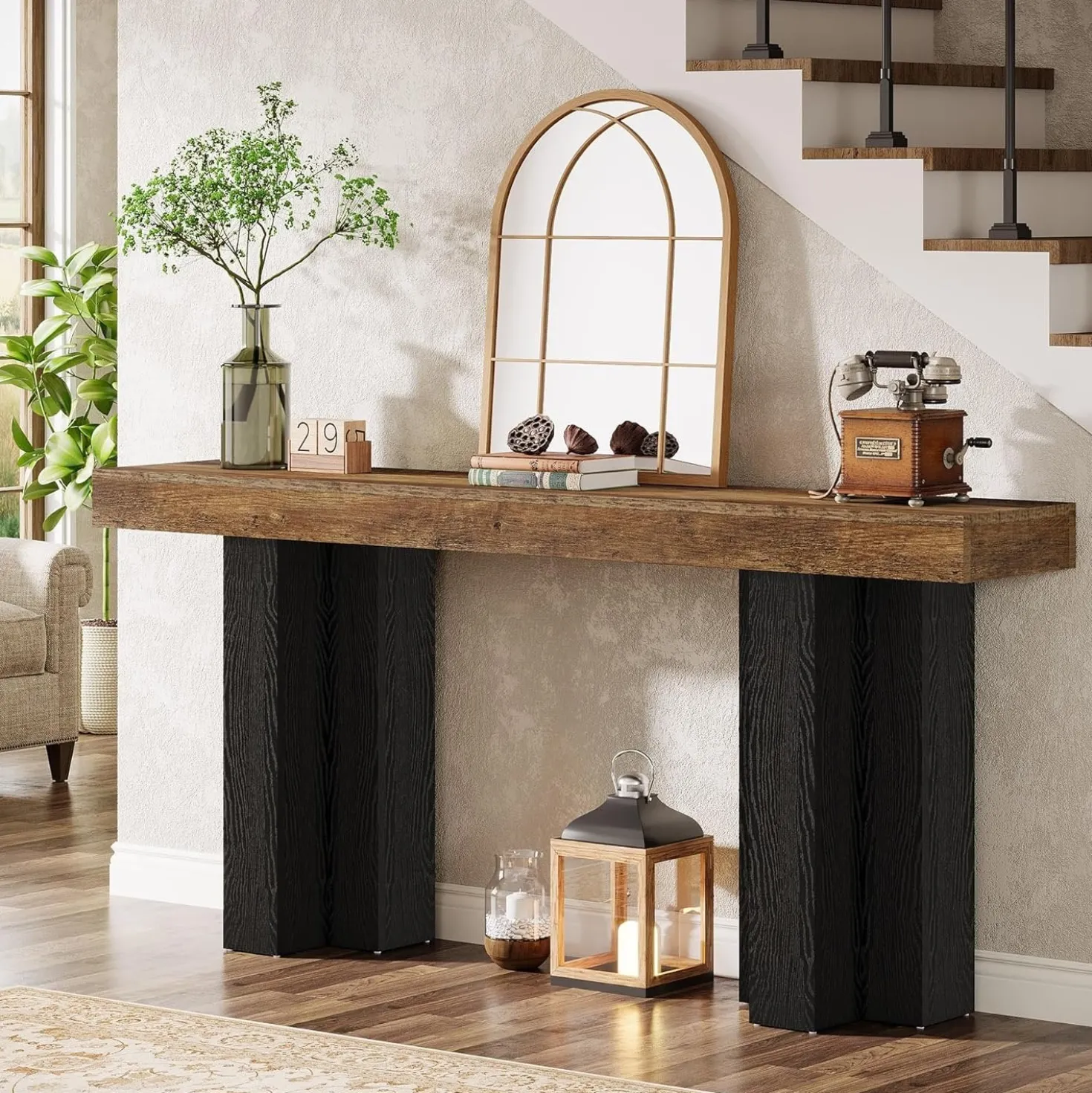 63" Console Table, Narrow Sofa Console Entryway Table with Sturdy Legs
