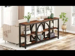 70.9" Console Table, Narrow Sofa Table with 3 Tier Storage Shelves