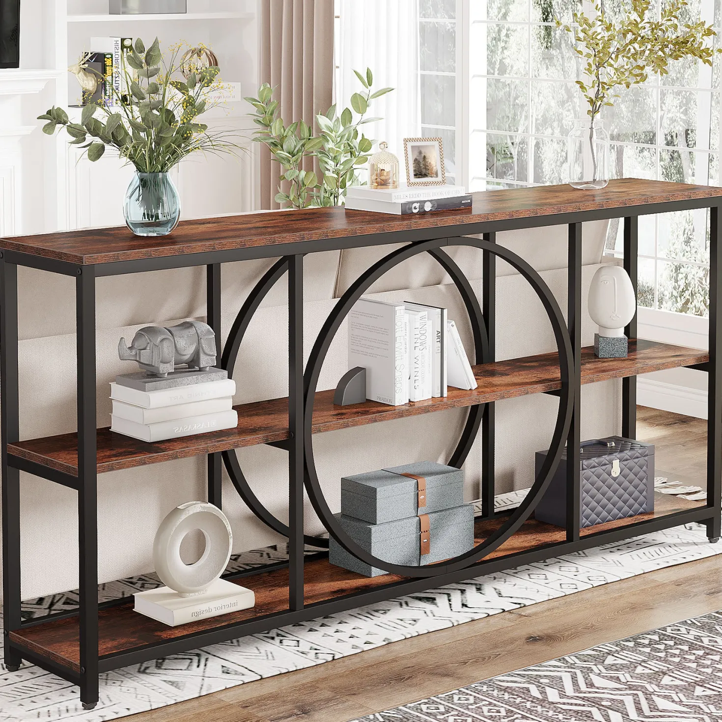 70.9" Console Table, Narrow Sofa Table with 3 Tier Storage Shelves