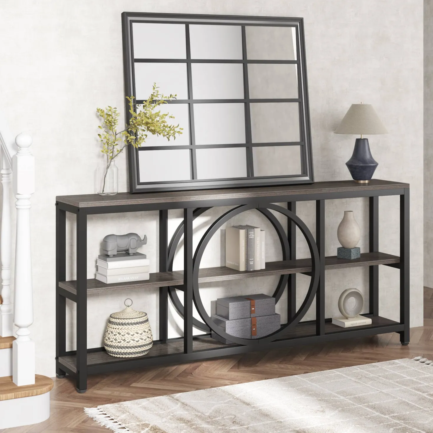 70.9" Console Table, Narrow Sofa Table with 3 Tier Storage Shelves
