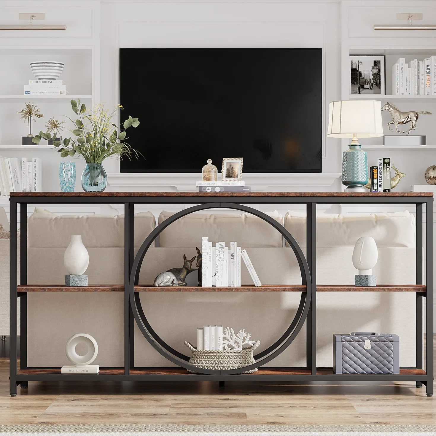 70.9" Console Table, Narrow Sofa Table with 3 Tier Storage Shelves