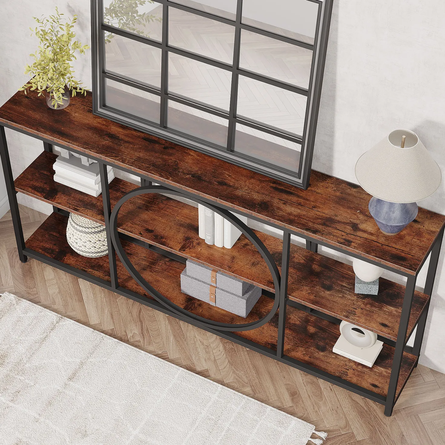70.9" Console Table, Narrow Sofa Table with 3 Tier Storage Shelves