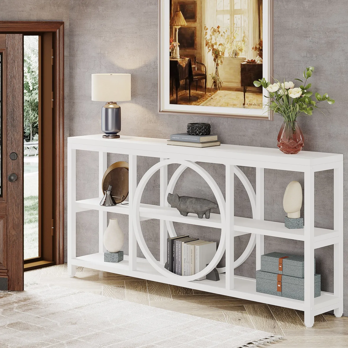 70.9" Console Table, Narrow Sofa Table with 3 Tier Storage Shelves