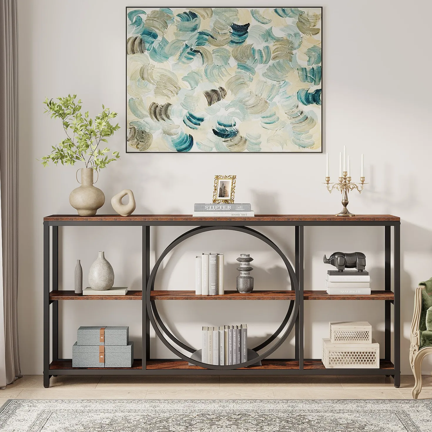 70.9" Console Table, Narrow Sofa Table with 3 Tier Storage Shelves