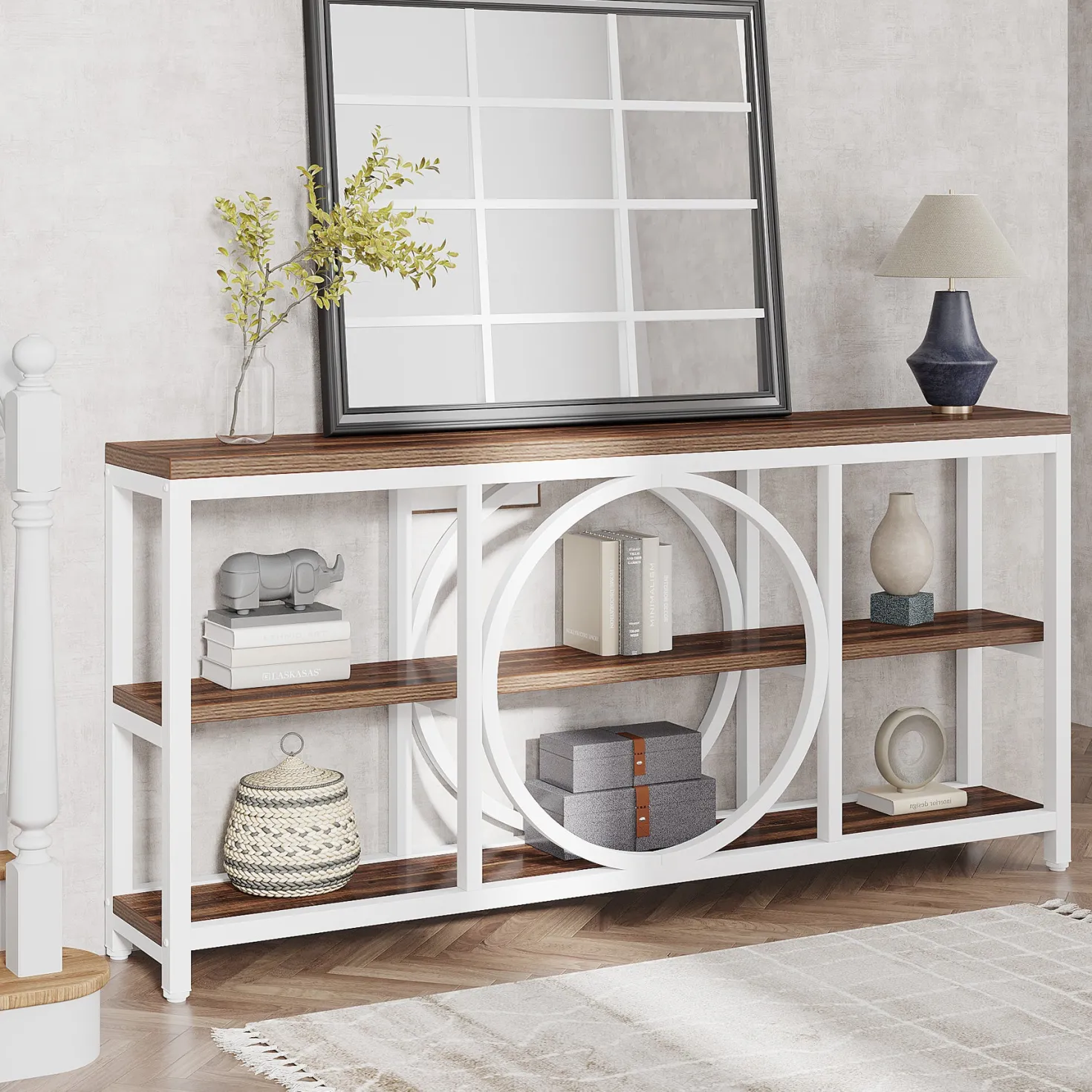 70.9" Console Table, Narrow Sofa Table with 3 Tier Storage Shelves