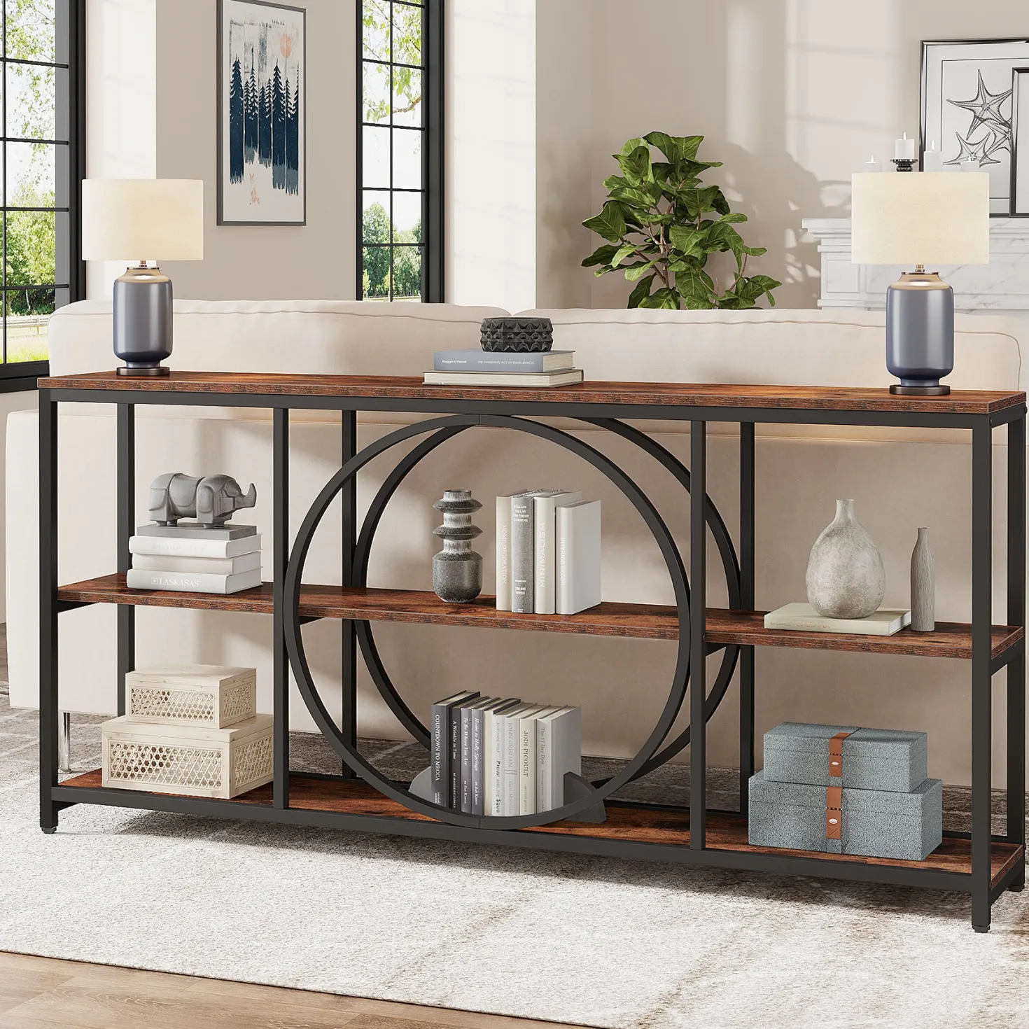 70.9" Console Table, Narrow Sofa Table with 3 Tier Storage Shelves