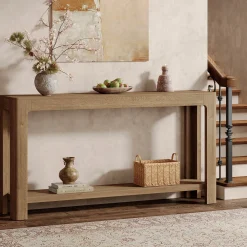 63" Console Table, Narrow 2-Tier Sofa Table Accent Entrance Console