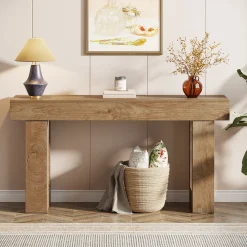 63" Console Table, Rectangular Sofa Entryway Table with Thick Legs