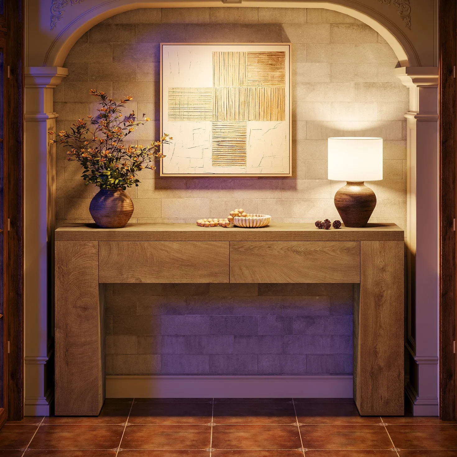 63" Console Table, Rustic Sofa Hallway Table with Drawers