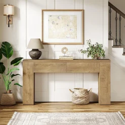 63" Console Table, Rustic Sofa Hallway Table with Drawers